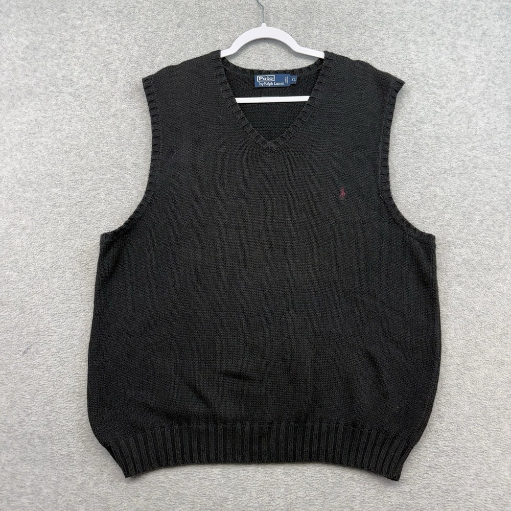 Vintage Polo‎ Ralph Lauren  Sweater Vest Black V-Neck Mens Size XL Pony Knit